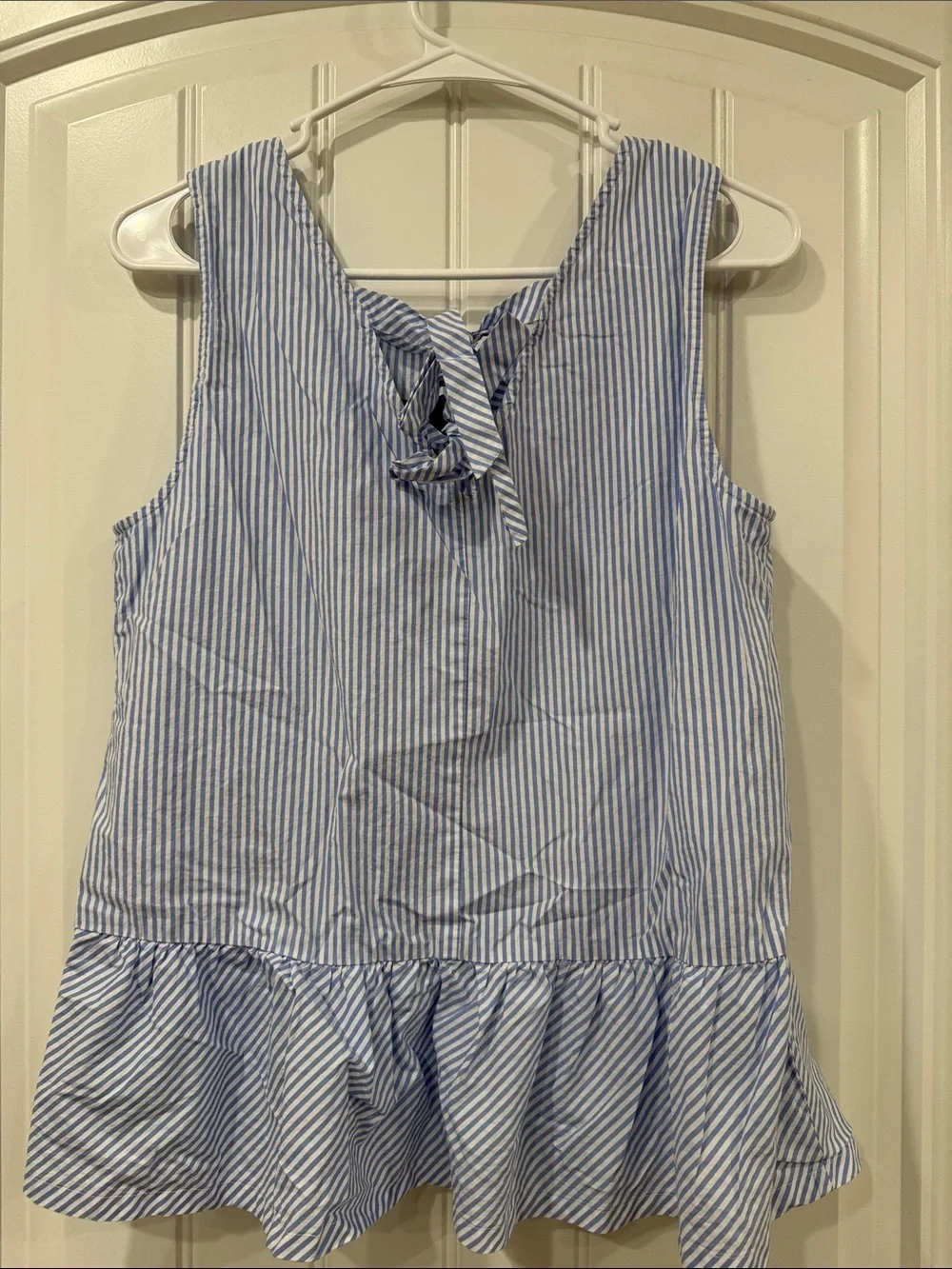 J. Crew Blue and White Striped Peplum Tank Top